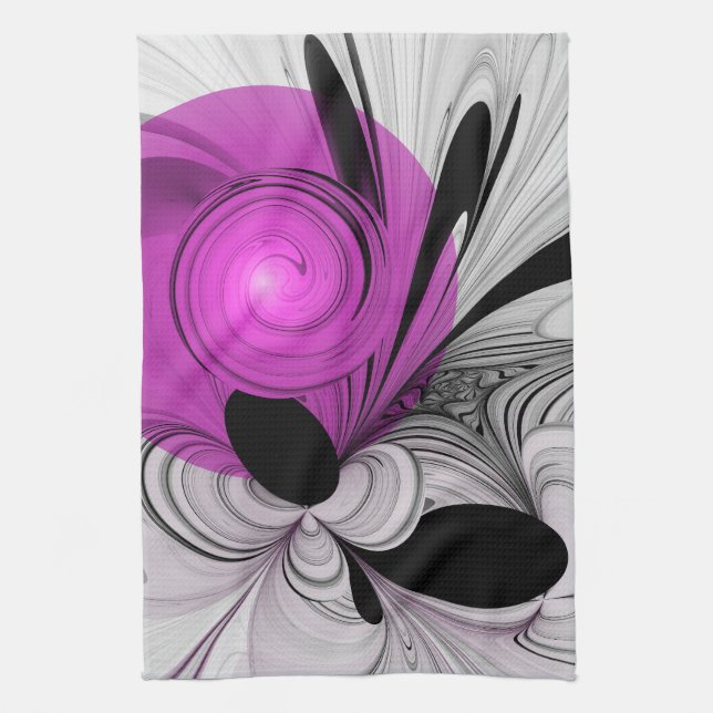 Abstract Black Grey With Magenta Fractal Art Kitchen Towel (Vertical)
