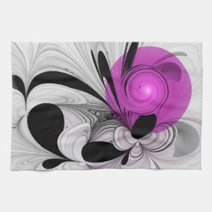 Abstract Black Grey With Magenta Fractal Art Kitchen Towel