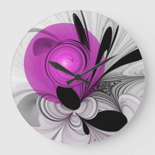 Abstract Black Grey With Magenta Fractal Art Large Clock