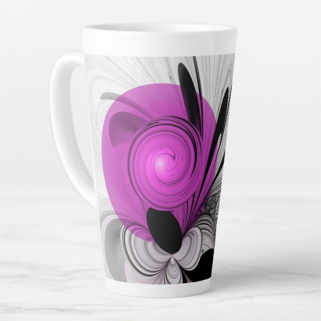 Abstract Black Grey With Magenta Fractal Art Latte Mug (Left Angle)