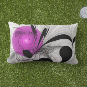Abstract Black Grey With Magenta Fractal Art Lumbar Pillow