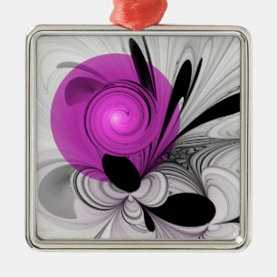 Abstract Black Grey With Magenta Fractal Art Metal Ornament