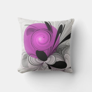 Abstract Black Grey With Magenta Fractal Art Outdoor Pillow