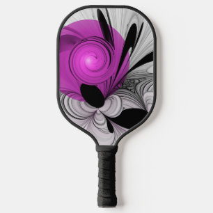 Abstract Black Grey With Magenta Fractal Art Pickleball Paddle