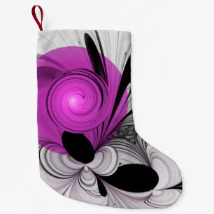 Abstract Black Grey With Magenta Fractal Art Small Christmas Stocking