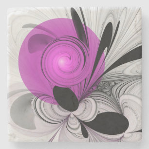 Abstract Black Grey With Magenta Fractal Art Stone Coaster