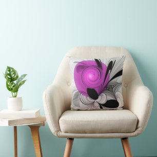 Abstract Black Grey With Magenta Fractal Art Throw Pillow