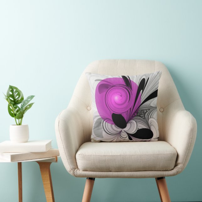 Abstract Black Grey With Magenta Fractal Art Throw Pillow (Chair)