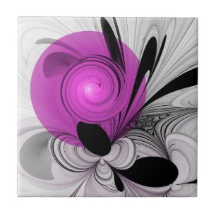 Abstract Black Grey With Magenta Fractal Art Tile