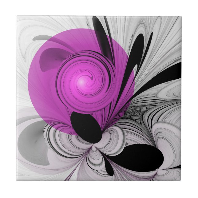 Abstract Black Grey With Magenta Fractal Art Tile (Front)