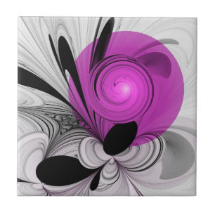 Abstract Black Grey With Magenta Fractal Art Tile