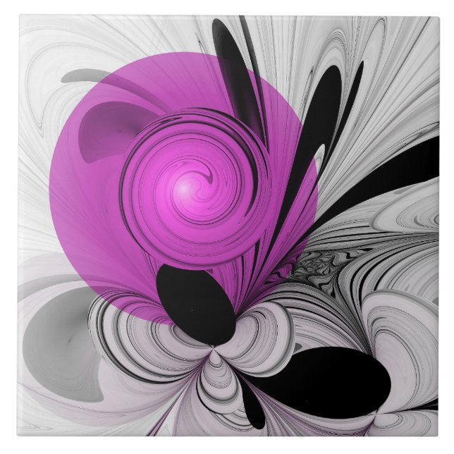 Abstract Black Grey With Magenta Fractal Art Tile (Front)