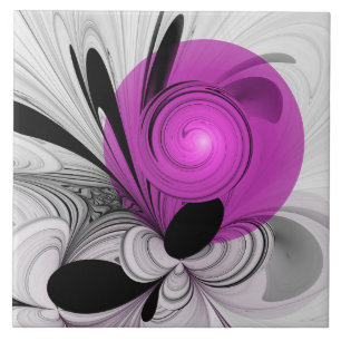 Abstract Black Grey With Magenta Fractal Art Tile