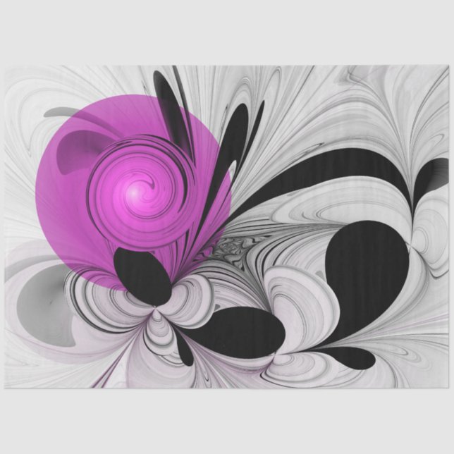 Abstract Black Grey With Magenta Fractal Art Tissue Paper (Front)