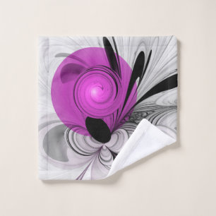 Abstract Black Grey With Magenta Fractal Art Wash Cloth