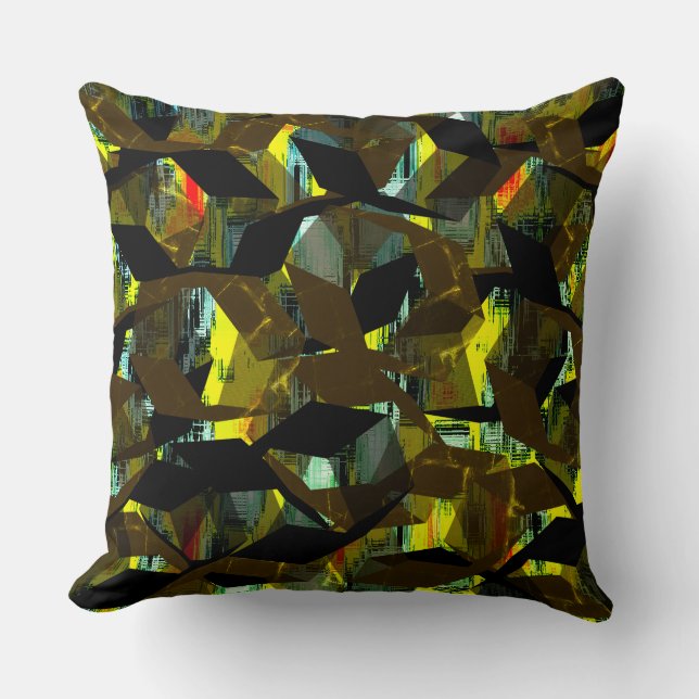 Abstract black hexagons on pixelated image throw pillow (Front)