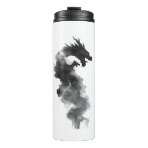 Abstract Black Ink Smoke Dragon Fantasy Thermal Tumbler