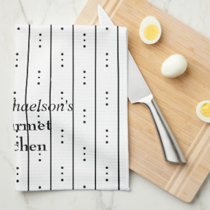 Abstract Black Lines & Dots on White Design Kitche Kitchen Towel