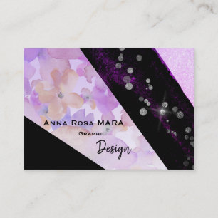 *~* Abstract Black Modern Glitter Geometric Floral Business Card