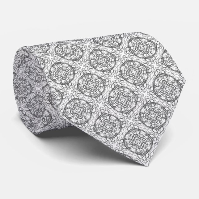 Abstract Black On White Curves And Lines Pattern  Tie (Rolled)
