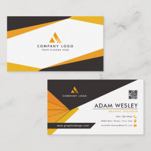 Abstract Black & Orange QR Code Professional Business Card