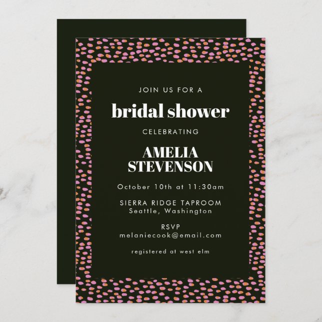 Abstract Black Pink Dot Pattern Glam Bridal Shower Invitation (Front/Back)