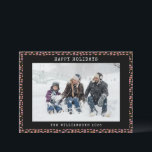 Abstract Black Pink Dot Personalized Photo Holiday<br><div class="desc">Send warm holiday wishes with this trendy photo holiday card featuring a custom family name and an abstract black and pink dots pattern. The stylish design adds a modern flair to your seasonal greetings, while the personalized touch makes it uniquely yours. Perfect for showcasing your favourite family photo, this card...</div>