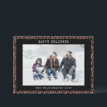 Abstract Black Pink Dot Personalized Photo Holiday<br><div class="desc">Send warm holiday wishes with this trendy photo holiday card featuring a custom family name and an abstract black and pink dots pattern. The stylish design adds a modern flair to your seasonal greetings, while the personalized touch makes it uniquely yours. Perfect for showcasing your favourite family photo, this card...</div>