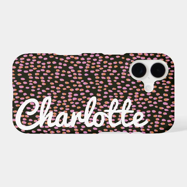 Abstract Black Pink Dots Customized Script Name (Back (Horizontal))