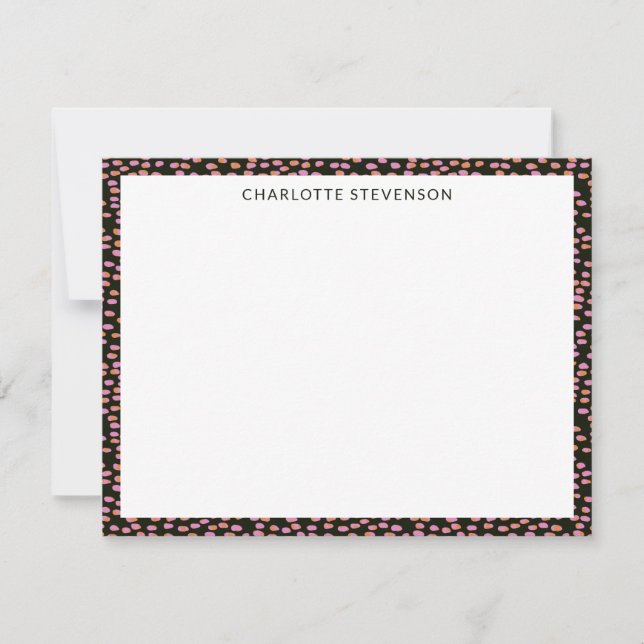 Abstract Black Pink Dots Personalized Stationery Card (Front)