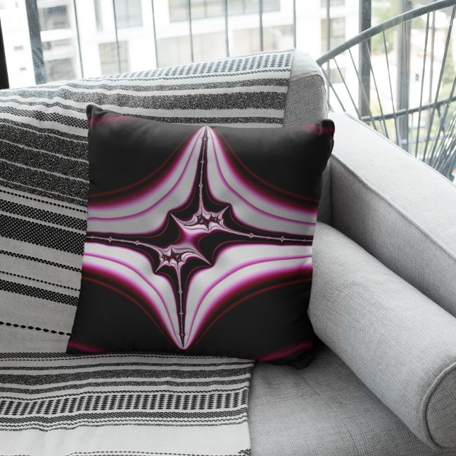 Abstract Black Pink Spiky Fractal Symmetry Throw Pillow (Creator Uploaded)