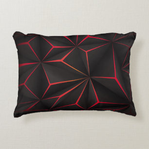 Abstract black polygon red light futuristic techno accent pillow
