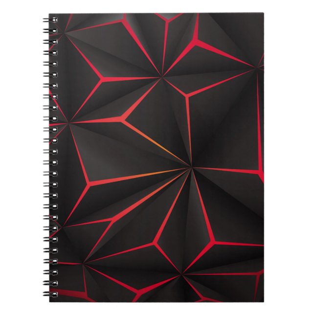 Abstract black polygon red light futuristic techno notebook (Front)