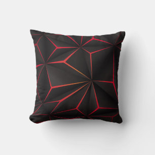 Abstract black polygon red light futuristic techno throw pillow