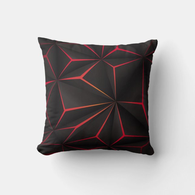 Abstract black polygon red light futuristic techno throw pillow (Front)