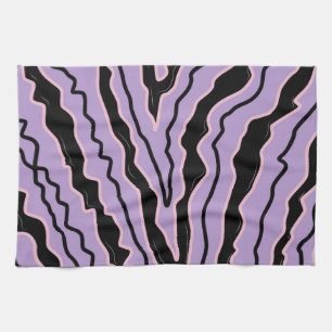 Abstract Black Purple Marble Boho Groovy Pattern Kitchen Towel