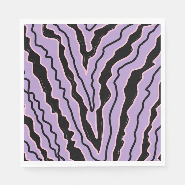 Abstract Black Purple Marble Boho Groovy Pattern Napkin (Front)
