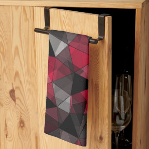 Abstract Black, red, gray geometric. Kitchen Towel