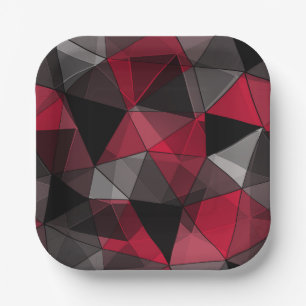 Abstract Black, red, grey geometric. Paper Plate