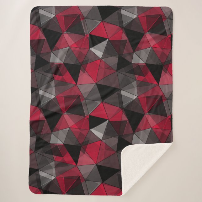 Abstract Black, red, grey geometric.  Sherpa Blanket (Front)