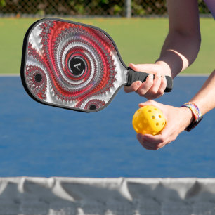 Abstract Black Red Spiral Fractal Monogram Pickleball Paddle
