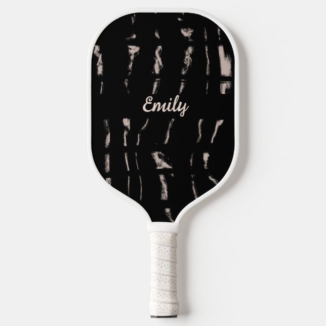 Abstract Black Script Name Pickleball Paddle (Front)