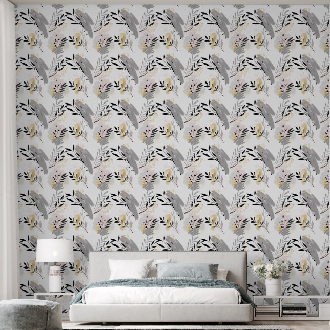 Abstract Black Silver and Gold Pattern Wallpaper (Bedroom)