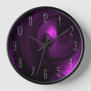 Abstract Black Smoke Swirl - Fuchsia Clock