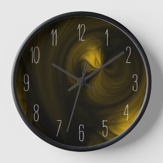 Abstract Black Smoke Swirl - Yellow  Clock