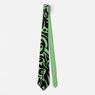 Abstract Black Tribal Design on Green Tie
