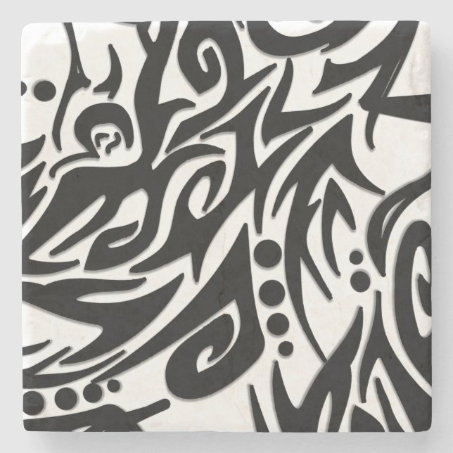 Abstract Black Tribal Stone Coaster (Front)