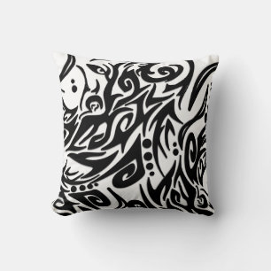 Abstract Black Tribal Throw Pillow