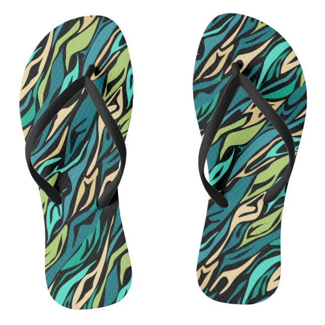 Abstract black turquoise flip flops (Footbed)