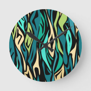 Abstract black turquoise round clock